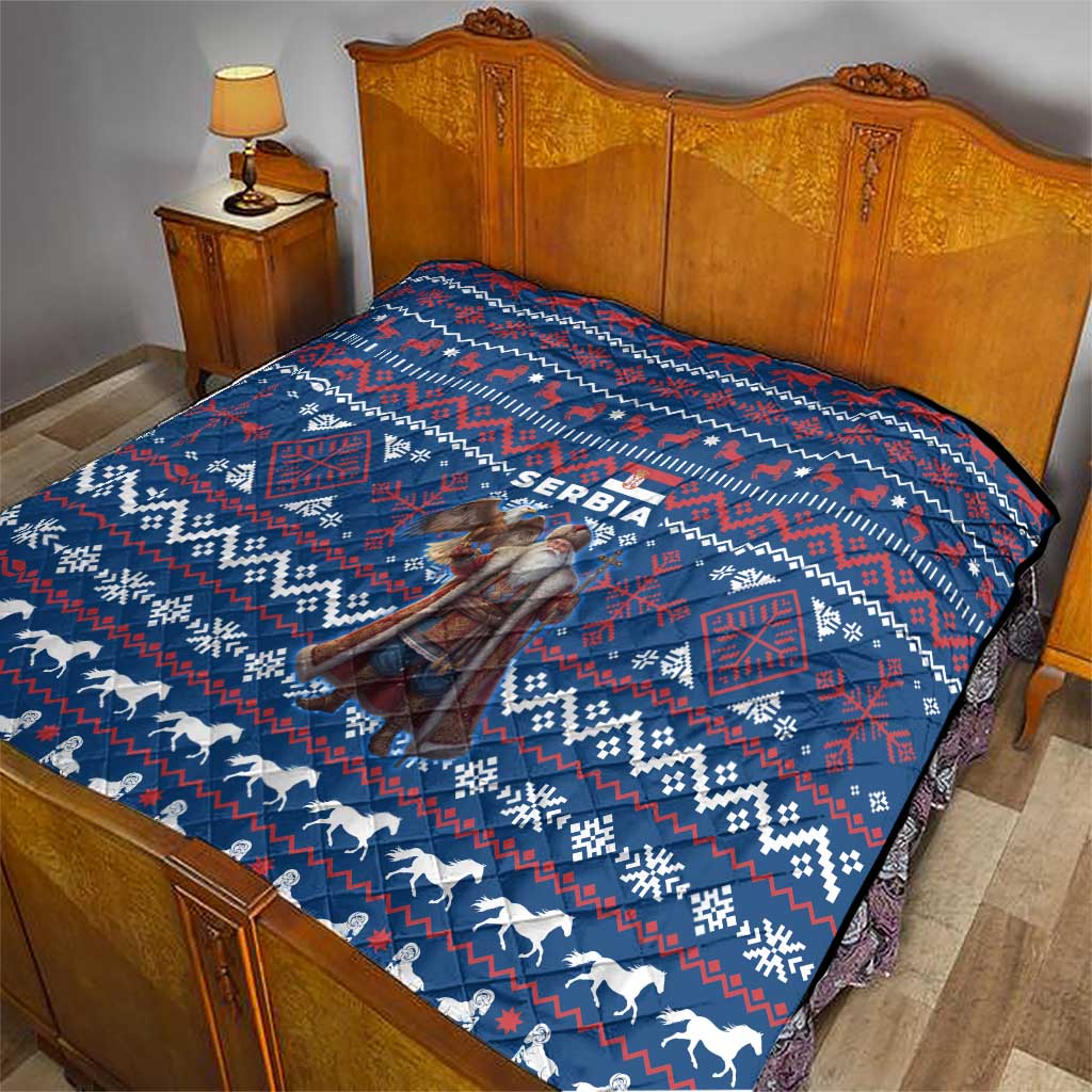 Serbia Christmas Quilt with Traditional Santa Eagle Serbian Coat of Arms and Blue Red White Folk Pattern Design - Wonder Print Shop