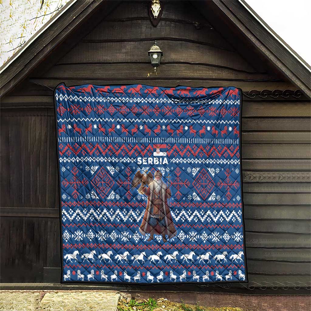 Serbia Christmas Quilt with Traditional Santa Eagle Serbian Coat of Arms and Blue Red White Folk Pattern Design - Wonder Print Shop