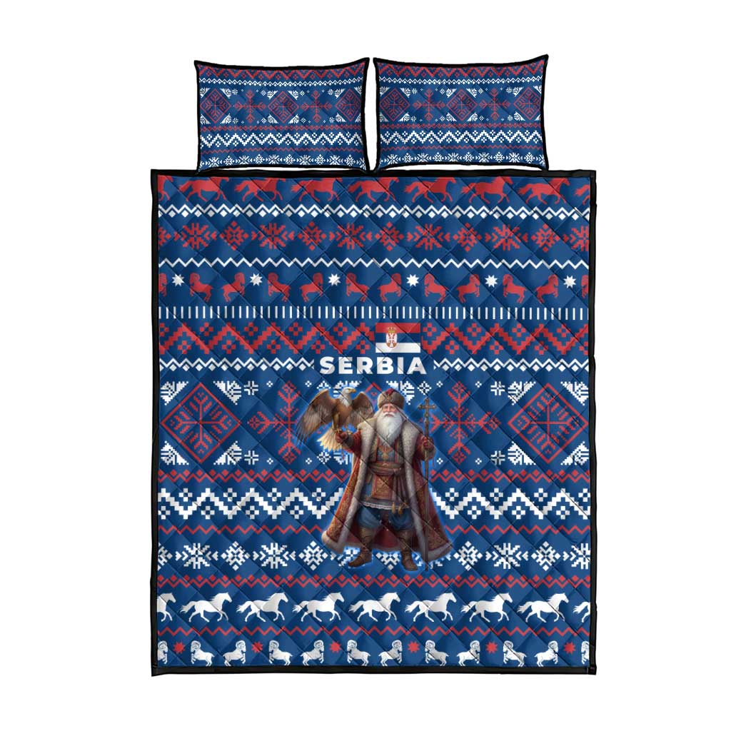 Serbia Christmas Quilt Bed Set with Traditional Santa Eagle Serbian Coat of Arms and Blue Red White Folk Pattern Design - Wonder Print Shop