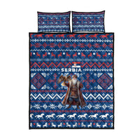 Serbia Christmas Quilt Bed Set with Traditional Santa Eagle Serbian Coat of Arms and Blue Red White Folk Pattern Design - Wonder Print Shop