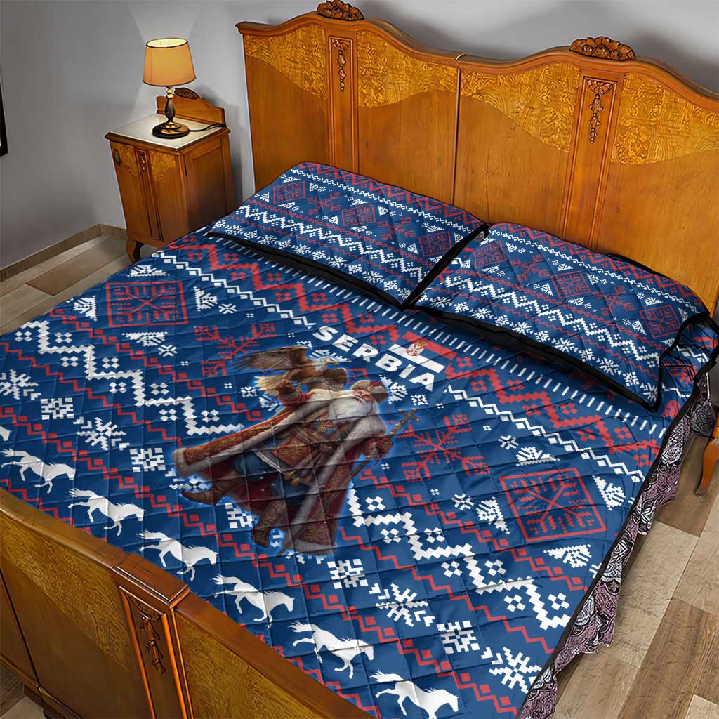 Serbia Christmas Quilt Bed Set with Traditional Santa Eagle Serbian Coat of Arms and Blue Red White Folk Pattern Design - Wonder Print Shop