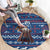 Serbia Christmas Round Carpet with Traditional Santa Eagle Serbian Coat of Arms and Blue Red White Folk Pattern Design - Wonder Print Shop