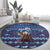Serbia Christmas Round Carpet with Traditional Santa Eagle Serbian Coat of Arms and Blue Red White Folk Pattern Design - Wonder Print Shop