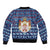 Serbia Christmas Sleeve Zip Bomber Jacket with Traditional Santa Eagle Serbian Coat of Arms and Blue Red White Folk Pattern Design - Wonder Print Shop