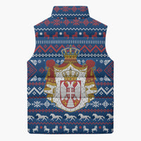 Serbia Christmas Sleeveless Puffer Jacket with Traditional Santa Eagle Serbian Coat of Arms and Blue Red White Folk Pattern Design - Wonder Print Shop