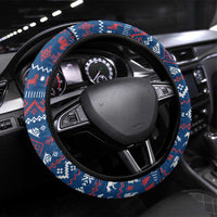 Serbia Christmas Steering Wheel Cover with Traditional Santa Eagle Serbian Coat of Arms and Blue Red White Folk Pattern Design - Wonder Print Shop