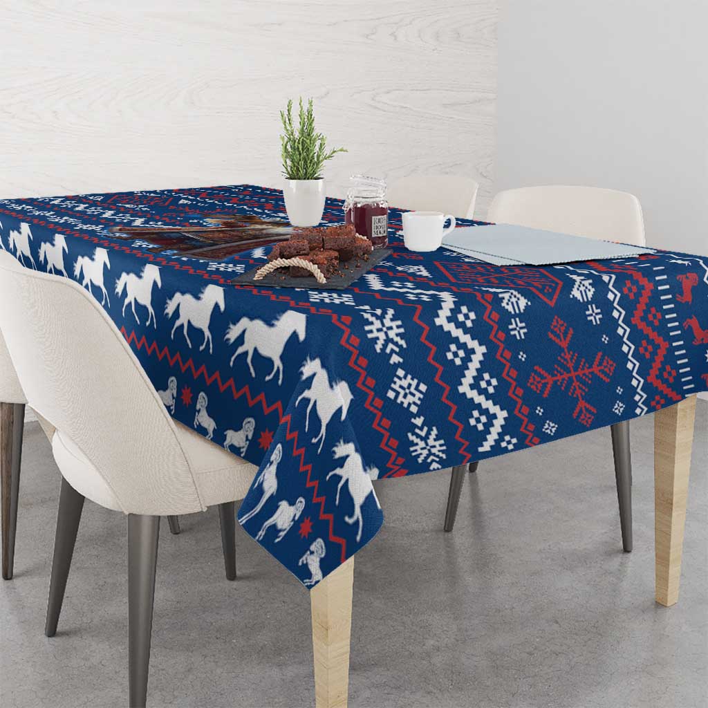 Serbia Christmas Tablecloth with Traditional Santa Eagle Serbian Coat of Arms and Blue Red White Folk Pattern Design - Wonder Print Shop