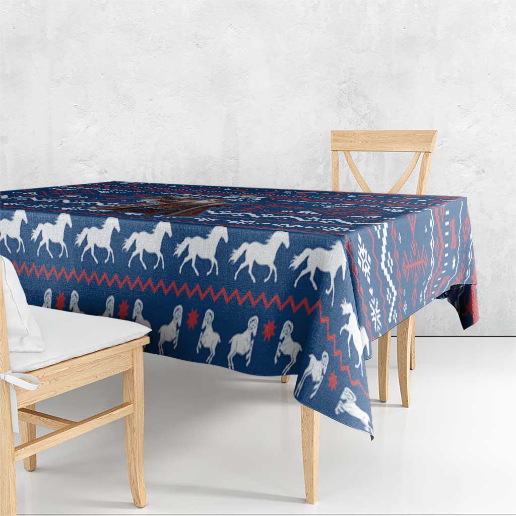 Serbia Christmas Tablecloth with Traditional Santa Eagle Serbian Coat of Arms and Blue Red White Folk Pattern Design - Wonder Print Shop