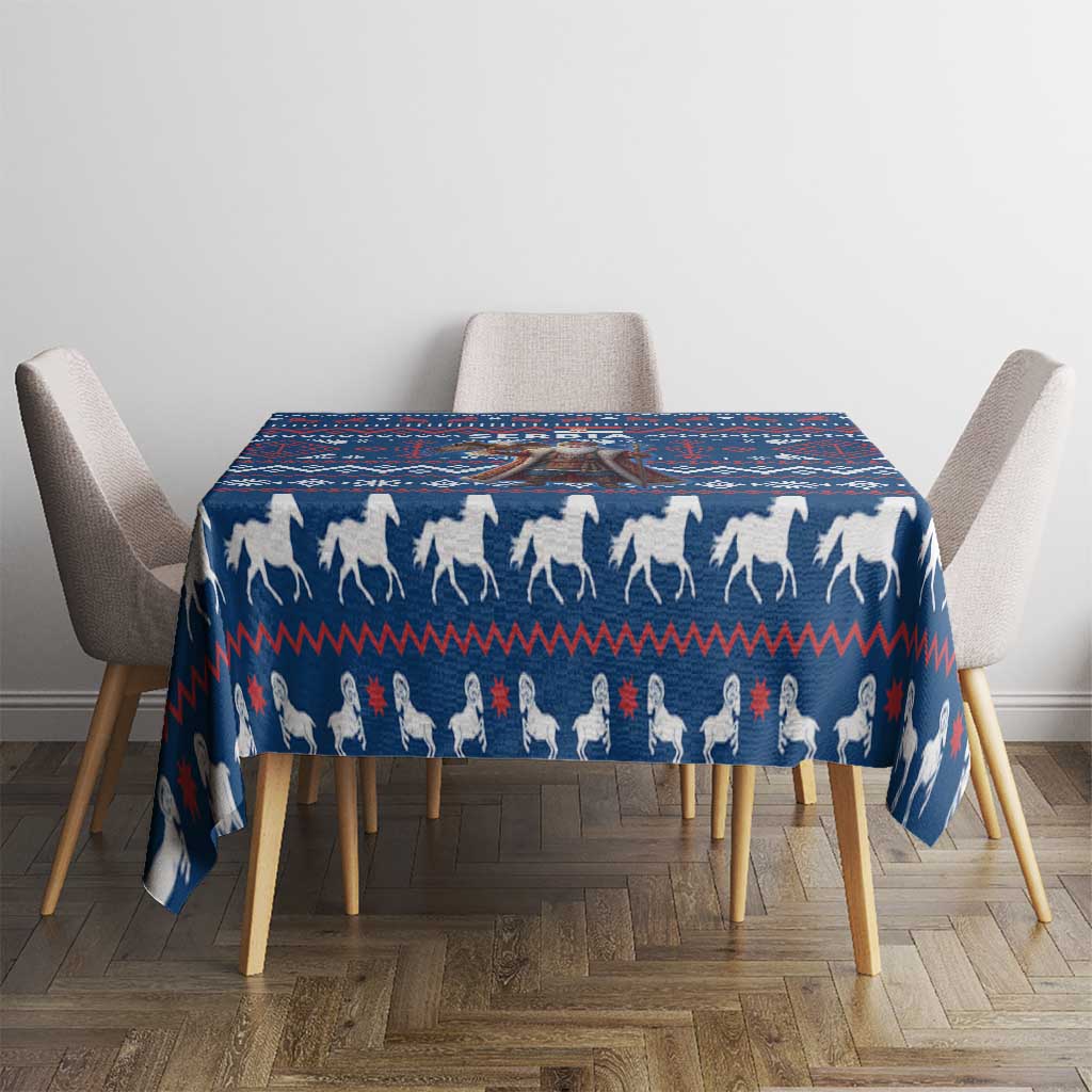Serbia Christmas Tablecloth with Traditional Santa Eagle Serbian Coat of Arms and Blue Red White Folk Pattern Design - Wonder Print Shop