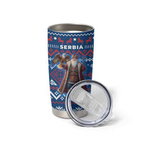 Serbia Christmas Tumbler Cup with Traditional Santa Eagle Serbian Coat of Arms and Blue Red White Folk Pattern Design - Wonder Print Shop