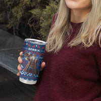 Serbia Christmas Tumbler Cup with Traditional Santa Eagle Serbian Coat of Arms and Blue Red White Folk Pattern Design - Wonder Print Shop
