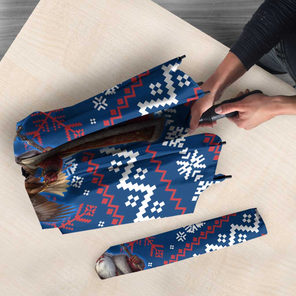 Serbia Christmas Umbrella with Traditional Santa Eagle Serbian Coat of Arms and Blue Red White Folk Pattern Design - Wonder Print Shop