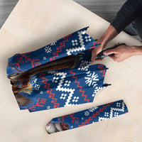 Serbia Christmas Umbrella with Traditional Santa Eagle Serbian Coat of Arms and Blue Red White Folk Pattern Design - Wonder Print Shop