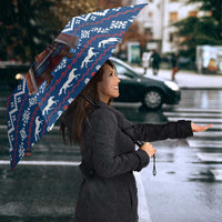 Serbia Christmas Umbrella with Traditional Santa Eagle Serbian Coat of Arms and Blue Red White Folk Pattern Design - Wonder Print Shop