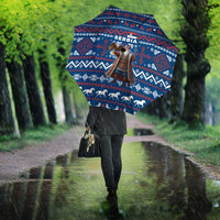 Serbia Christmas Umbrella with Traditional Santa Eagle Serbian Coat of Arms and Blue Red White Folk Pattern Design - Wonder Print Shop