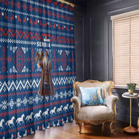 Serbia Christmas Window Curtain with Traditional Santa Eagle Serbian Coat of Arms and Blue Red White Folk Pattern Design - Wonder Print Shop