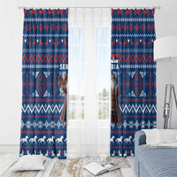 Serbia Christmas Window Curtain with Traditional Santa Eagle Serbian Coat of Arms and Blue Red White Folk Pattern Design - Wonder Print Shop
