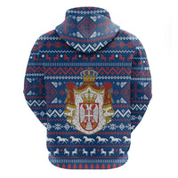 Serbia Christmas Zip Hoodie with Traditional Santa Eagle Serbian Coat of Arms and Blue Red White Folk Pattern Design - Wonder Print Shop