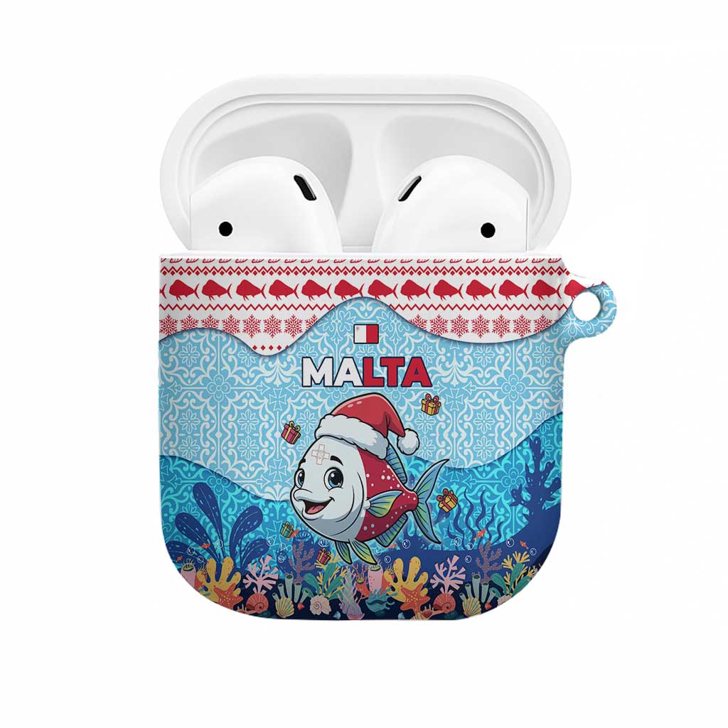 Malta Christmas AirPods Case with Santa Fish Malta Flag Coral Reef and Red Blue Festive Pattern Design - Wonder Print Shop