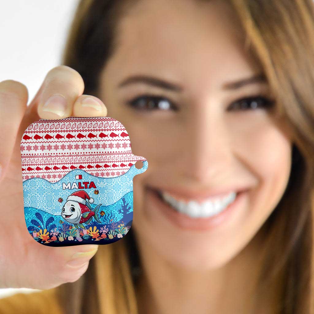 Malta Christmas AirPods Case with Santa Fish Malta Flag Coral Reef and Red Blue Festive Pattern Design - Wonder Print Shop