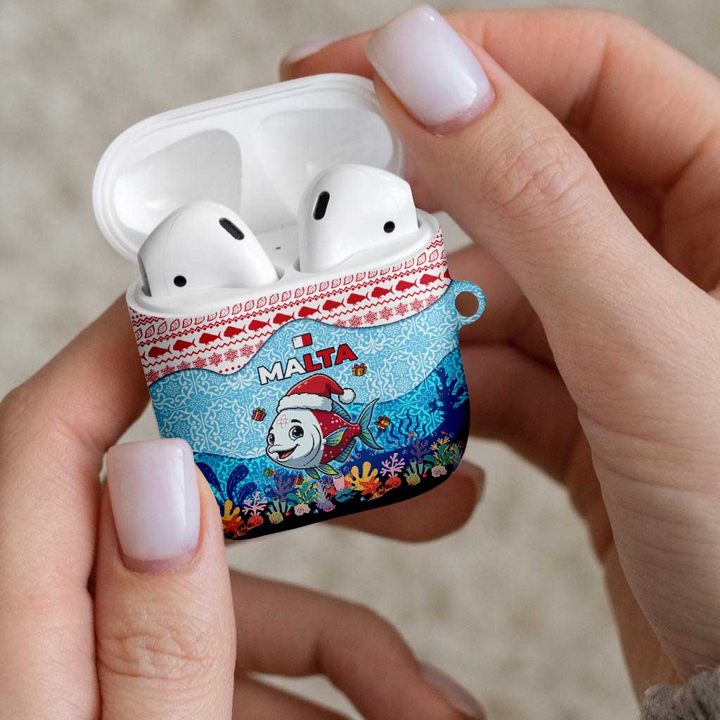 Malta Christmas AirPods Case with Santa Fish Malta Flag Coral Reef and Red Blue Festive Pattern Design - Wonder Print Shop