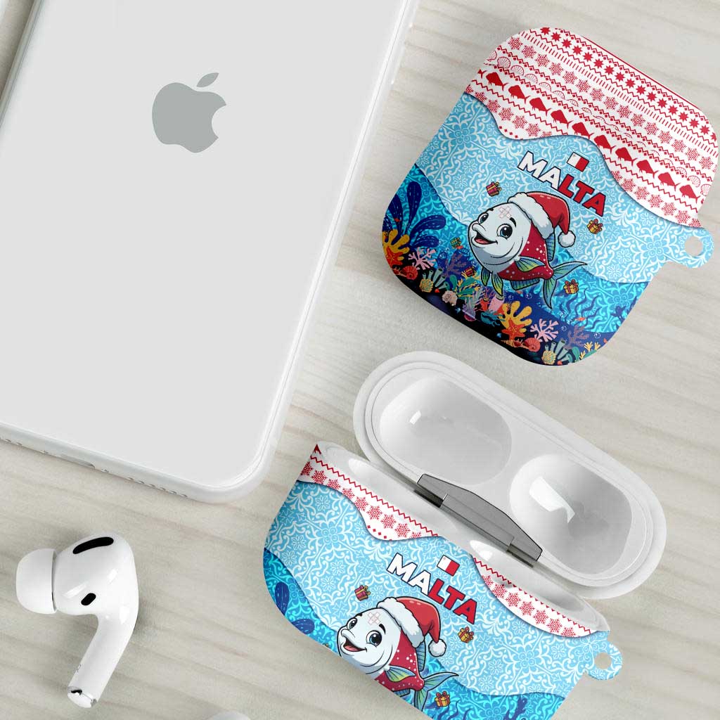 Malta Christmas AirPods Case with Santa Fish Malta Flag Coral Reef and Red Blue Festive Pattern Design - Wonder Print Shop