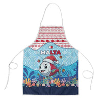 Malta Christmas Apron with Santa Fish Malta Flag Coral Reef and Red Blue Festive Pattern Design - Wonder Print Shop