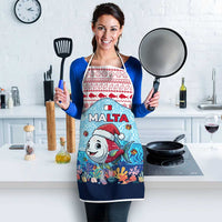 Malta Christmas Apron with Santa Fish Malta Flag Coral Reef and Red Blue Festive Pattern Design - Wonder Print Shop