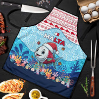 Malta Christmas Apron with Santa Fish Malta Flag Coral Reef and Red Blue Festive Pattern Design - Wonder Print Shop