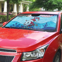 Malta Christmas Auto Sun Shade with Santa Fish Malta Flag Coral Reef and Red Blue Festive Pattern Design - Wonder Print Shop