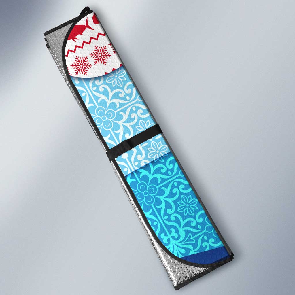 Malta Christmas Auto Sun Shade with Santa Fish Malta Flag Coral Reef and Red Blue Festive Pattern Design - Wonder Print Shop