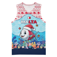 Malta Christmas Basketball Jersey with Santa Fish Malta Flag Coral Reef and Red Blue Festive Pattern Design - Wonder Print Shop