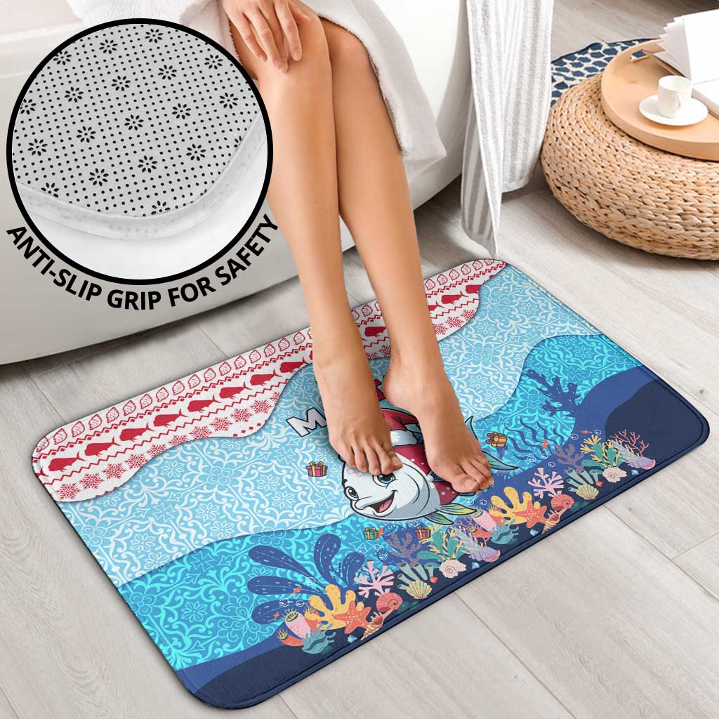 Malta Christmas Bathroom Set with Santa Fish Malta Flag Coral Reef and Red Blue Festive Pattern Design - Wonder Print Shop