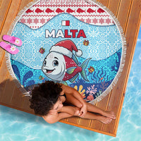 Malta Christmas Beach Blanket with Santa Fish Malta Flag Coral Reef and Red Blue Festive Pattern Design - Wonder Print Shop