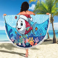 Malta Christmas Beach Blanket with Santa Fish Malta Flag Coral Reef and Red Blue Festive Pattern Design - Wonder Print Shop