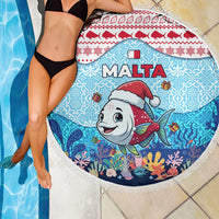 Malta Christmas Beach Blanket with Santa Fish Malta Flag Coral Reef and Red Blue Festive Pattern Design - Wonder Print Shop