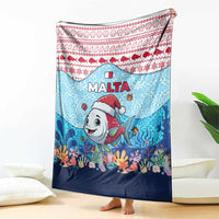 Malta Christmas Blanket with Santa Fish Malta Flag Coral Reef and Red Blue Festive Pattern Design - Wonder Print Shop