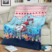 Malta Christmas Blanket with Santa Fish Malta Flag Coral Reef and Red Blue Festive Pattern Design - Wonder Print Shop