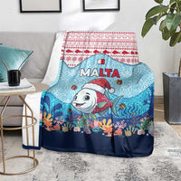 Malta Christmas Blanket with Santa Fish Malta Flag Coral Reef and Red Blue Festive Pattern Design - Wonder Print Shop