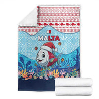 Malta Christmas Blanket with Santa Fish Malta Flag Coral Reef and Red Blue Festive Pattern Design - Wonder Print Shop