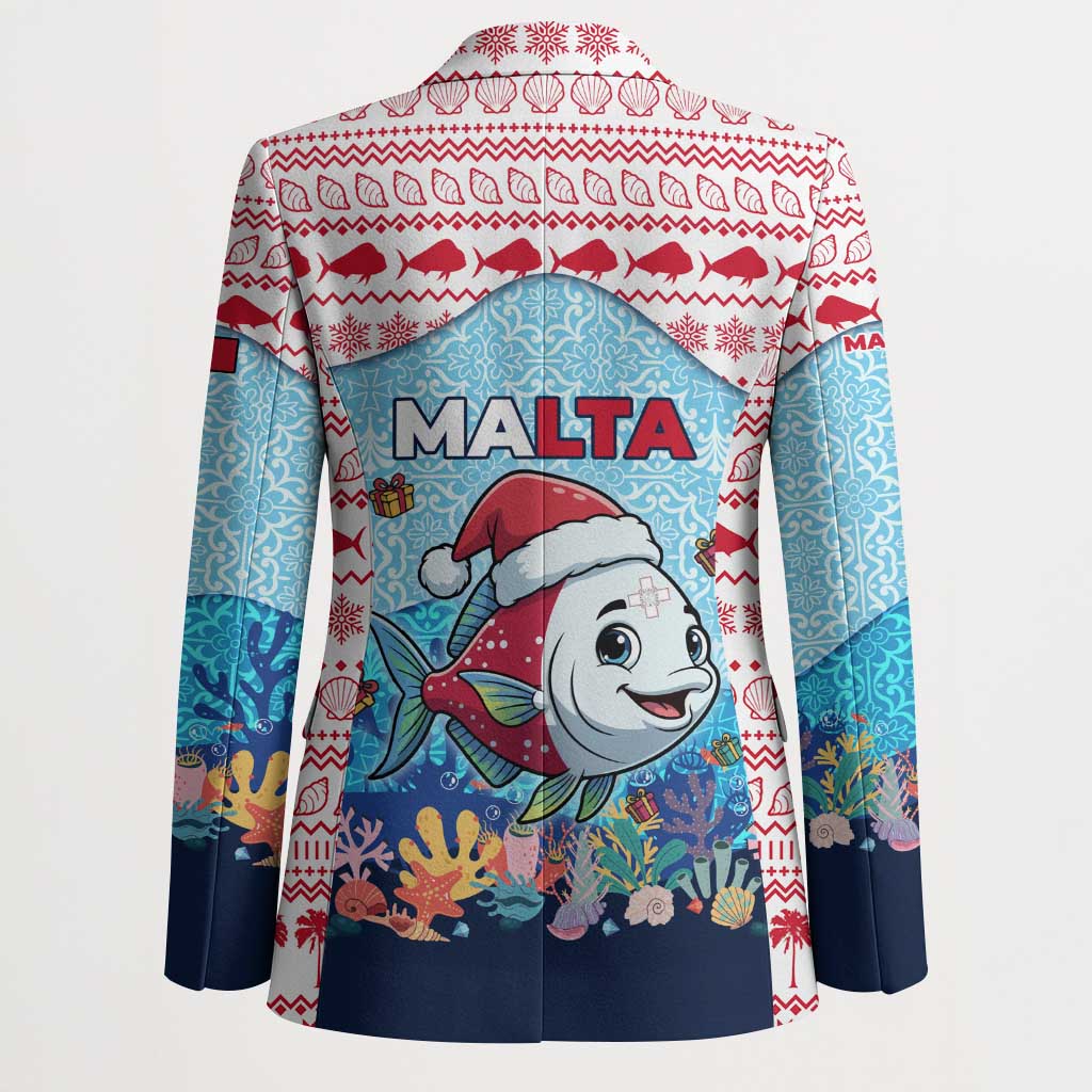 Malta Christmas Blazer with Santa Fish Malta Flag Coral Reef and Red Blue Festive Pattern Design - Wonder Print Shop