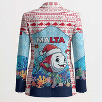 Malta Christmas Blazer with Santa Fish Malta Flag Coral Reef and Red Blue Festive Pattern Design - Wonder Print Shop