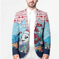 Malta Christmas Blazer with Santa Fish Malta Flag Coral Reef and Red Blue Festive Pattern Design - Wonder Print Shop