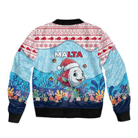 Malta Christmas Bomber Jacket with Santa Fish Malta Flag Coral Reef and Red Blue Festive Pattern Design - Wonder Print Shop