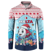 Malta Christmas Button Sweatshirt with Santa Fish Malta Flag Coral Reef and Red Blue Festive Pattern Design - Wonder Print Shop