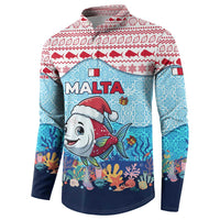 Malta Christmas Button Sweatshirt with Santa Fish Malta Flag Coral Reef and Red Blue Festive Pattern Design - Wonder Print Shop