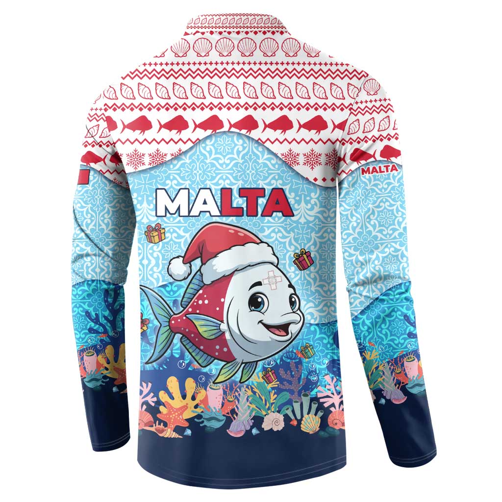 Malta Christmas Button Sweatshirt with Santa Fish Malta Flag Coral Reef and Red Blue Festive Pattern Design - Wonder Print Shop