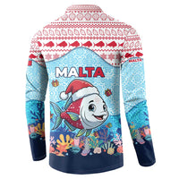 Malta Christmas Button Sweatshirt with Santa Fish Malta Flag Coral Reef and Red Blue Festive Pattern Design - Wonder Print Shop
