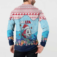 Malta Christmas Button Sweatshirt with Santa Fish Malta Flag Coral Reef and Red Blue Festive Pattern Design - Wonder Print Shop
