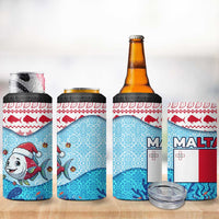 Malta Christmas 4 in 1 Can Cooler Tumbler with Santa Fish Malta Flag Coral Reef and Red Blue Festive Pattern Design - Wonder Print Shop